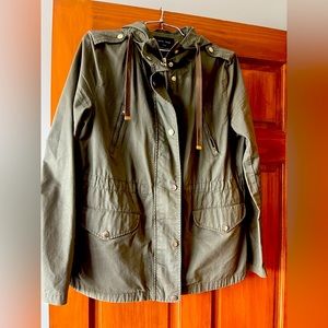 LOVE TREE SOLID GREEN HOODED JACKET BRASS HARDWARE SIZE LARGE